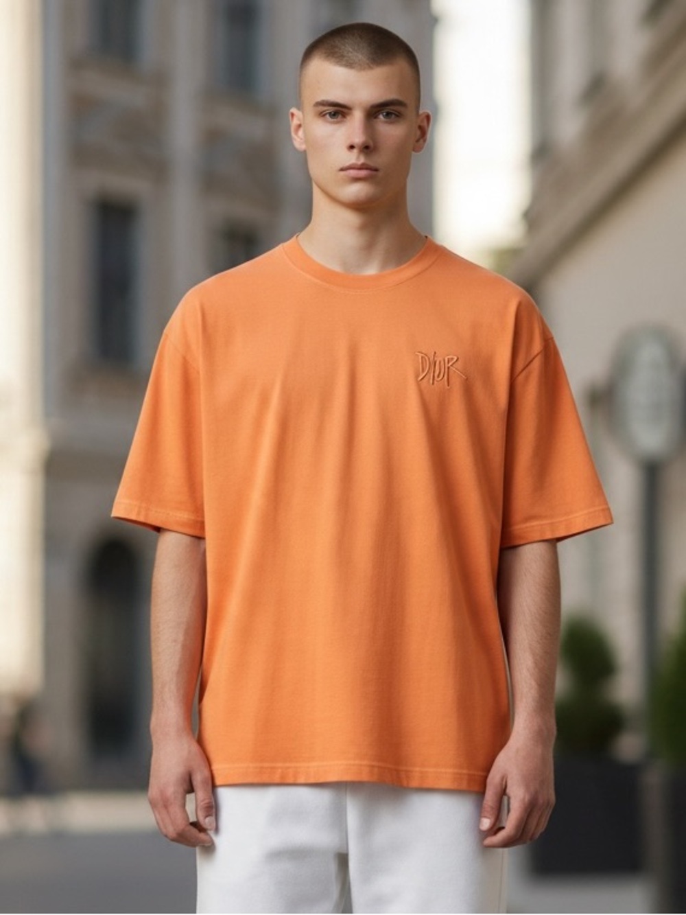 D ior Men's Orange Crewneck Short Sleeve Tee